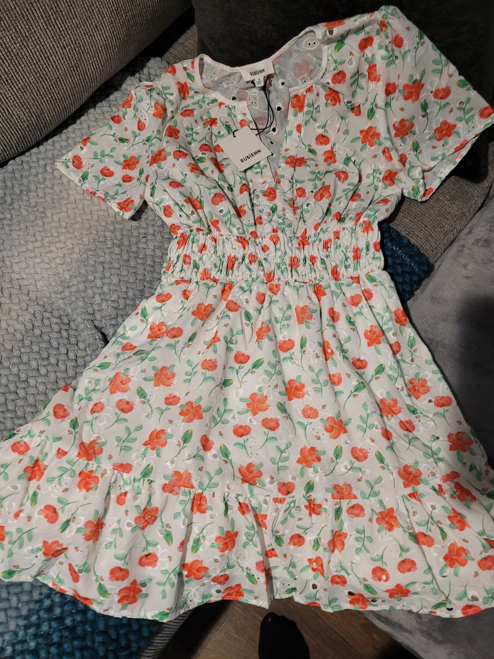 White Dress with Orange Floral Print